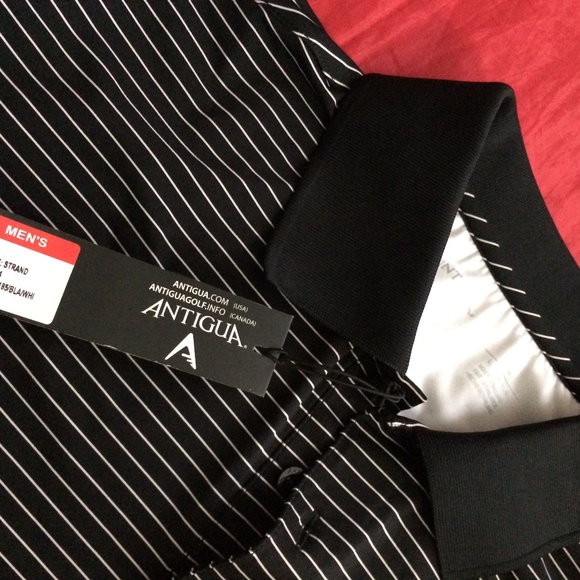 SOLD - Antigua Large Men's Polo Black Striped - Picture 4 of 6